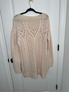 Ryan Roche Cream Fisherman Long Sleeve sweater Dress one size